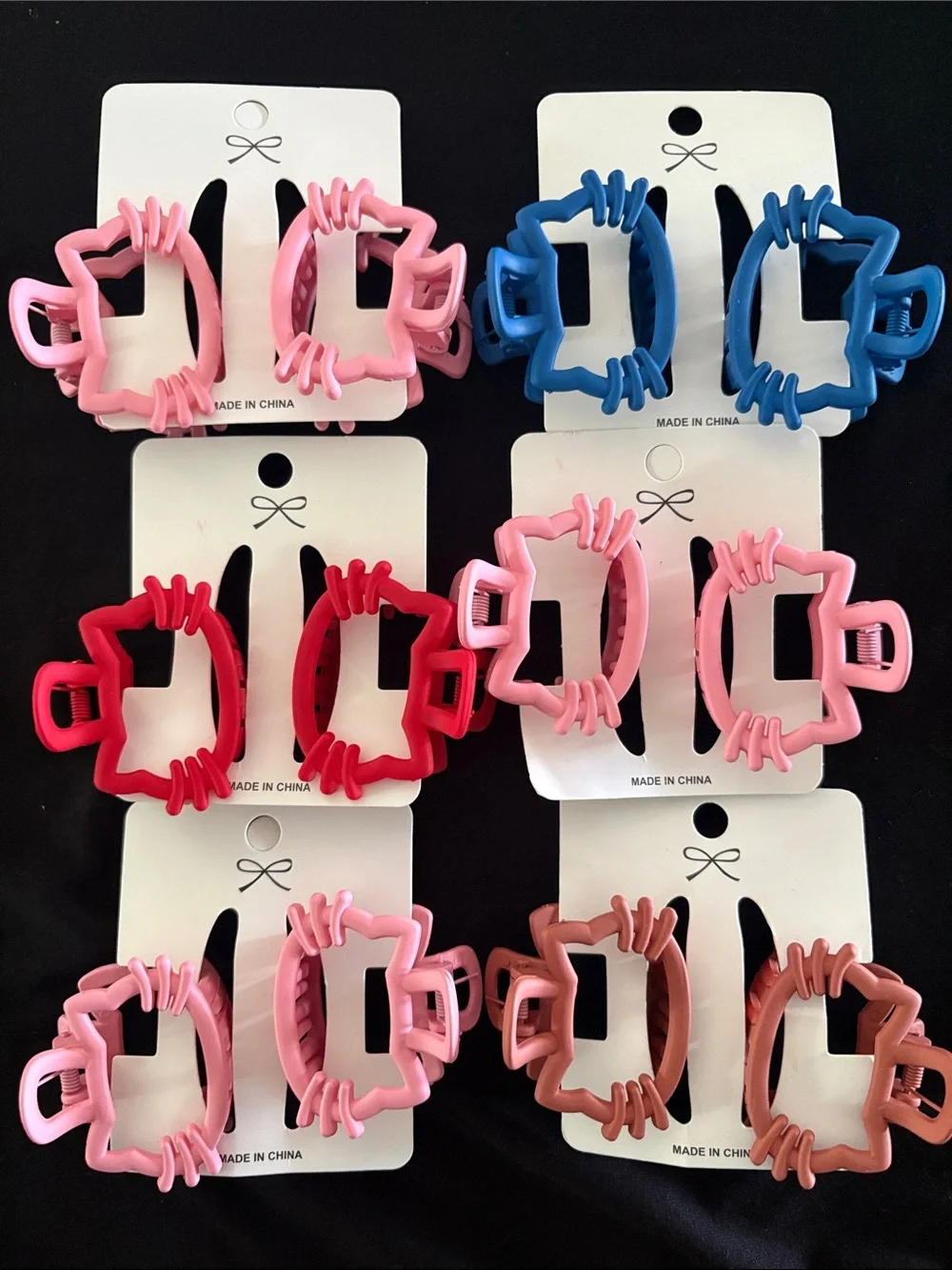Kids Cute Hello Kitty Hair Claw Clips - Pink, Red, Blue, Brown Set Of 6
